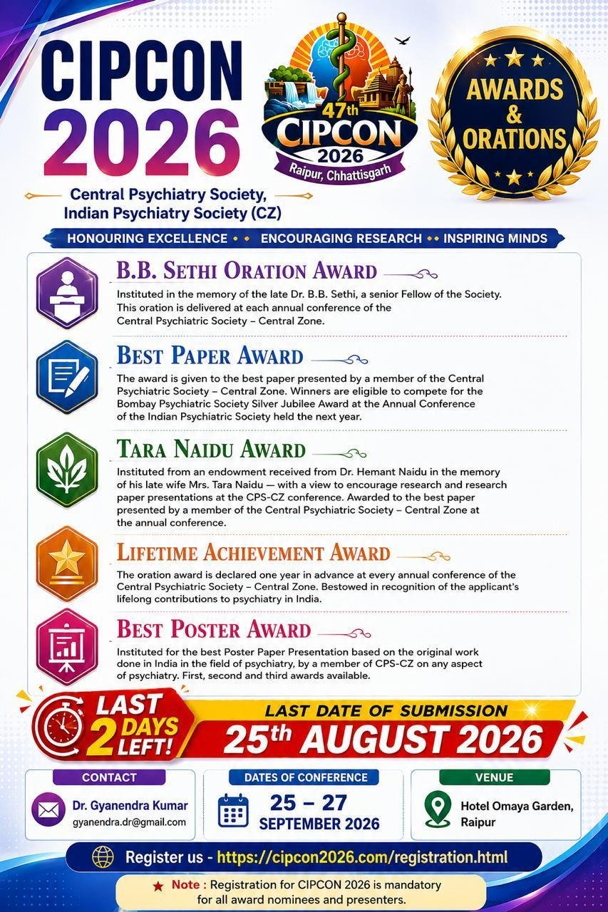 CIPCON 2026 Awards & Orations poster — five awards, submission deadline and contact details