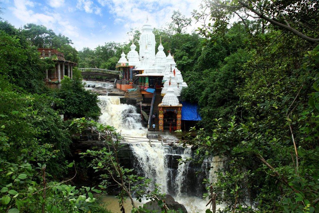 Waterfall beside the Jatmai–Ghatarani temple complex in the forest