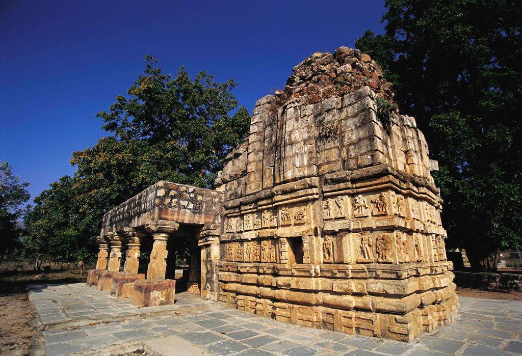Carved stone facade of Bhoramdeo Temple against the Maikal Hills